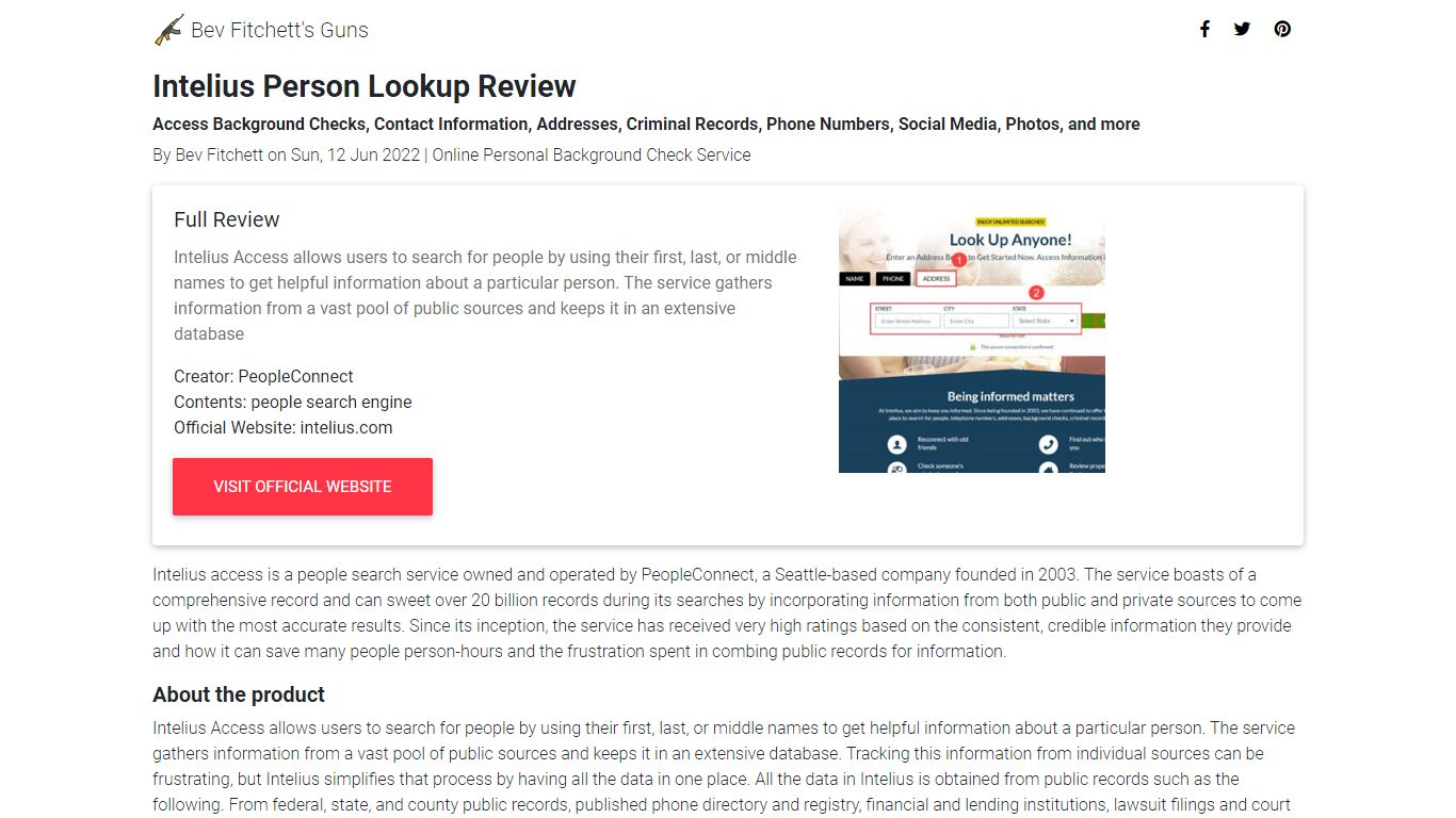 Intelius Person Lookup Reviews-MUST READ! User Experience! - Bev Fitchett